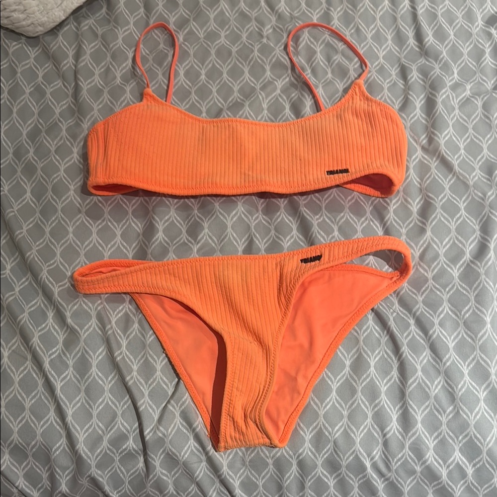 triangl swimwear Neon Orange Ribbed Bikini Set